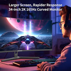 SANSUI 34-Inch Curved Gaming Monitor UWQHD 3440 x 1440 Up to 165Hz Curved 1500R - PIP/PBP, 1ms(MPRT), HDR, 300nits, sRGB 125%, DCI-P3 95%,FreeSync,HDMIx2,DP1.4 x2 (DP Cable Included)