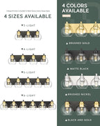 METWET Bathroom Light Fixtures, 6-Light Black and Gold Bathroom Vanity Light, 38 Inch Modern Wall Sconces with Globe Clear Glass Shade, Vanity Lighting Fixtures Over Mirror, VL195-KG-6