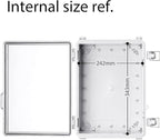 Gratury Junction Box, IP67 Waterproof Plastic Enclosure for Electrical Project, Hinged Grey Cover, Includes Mounting Plate and Wall Bracket (Transparent Cover, 14.6"×10.6"×5.9")