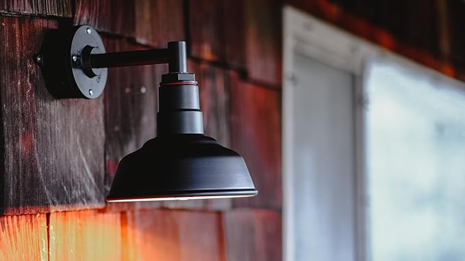Steel Lighting Co. Hawthorne Barn Light | Outdoor Wall Mounted | 8 inch Dome | 11 inch Gooseneck| Small Farmhouse Light Made in America | Dark Bronze Exterior/White Interior