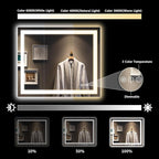 YEELAIT 36x30 Inch LED Bathroom Mirror with Lights Front and Backlit Lighted Vanity Mirror for Bathroom Wall with 3 Colors Dimmable Anti-Fog Memory Shatter-Proof IP54 Waterproof Horizontal/Vertical