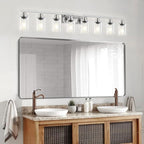 DIKAIDA 52inch Brushed Nickel Vanity Light Fixtures, 8 Light Brushed Nickel Bathroom Vanity Lights Over Mirror, Matte Nickel Modern Bathroom Wall Lighting for Mirror Bedroom,Living Room