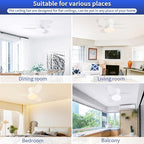Glowall Small Ceiling Fan with Lights, 25 Inch Flush Mount with Remote Control, Reversible Quiet DC Motor, White, 3 Blades, 6 Speeds, Dimmable LED, Adjustable Color Temperature, Timer