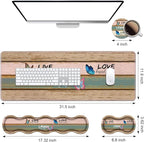 Ergonomic Keyboard Wrist Rest & Mouse Pad Wrist Rest Set, Large XXL Gaming Desk Mat 31.5"x 11.8" with Memory Foam, Easy Typing Pain Relief for Office & Home, Vintage Wood Board Live Laugh Love