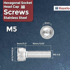 Kozelo 30pcs Socket Head Cap Screws - [M5-0.8 x 16mm] 304 Stainless Steel Allen Socket Drive for Electrical Motor 3D Printing Fan Engine Replacement Use, Silver