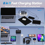 Upgrade USB C Desktop Charger, 320W 8-Port GaN III Fast Charging Station Hub 100W PD Laptop Charger with 5-Foot Cable for MacBook Pro/Air, Dell XPS, iPhone 17/16/15, Galaxy S25, iPad Pro/Air