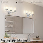 AONEON Bathrom Light Fixtures Brushed Nickel 3-Light with White Frosted Glass Shade, Modern Wall Lamps Over Mirror for Bath Washroom Living Room T001BR-L3