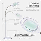 Brightech LightView Pro LED Magnifying Floor Lamp - Daylight Bright Full Spectrum Magnifier Lighted Glass Lens - Height Adjustable Gooseneck Standing Light - for Reading Task Craft Lighting - White