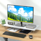 SSWOOD Monitor Stand Riser, Wood & Acrylic Computer Monitor Stand Desk Desktop Organizer Table for Home, Office Workspace, Laptop Riser, Printer, PC & TV Screen Riser