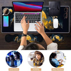 Ergonomic Keyboard Wrist Rest & Mouse Pad Wrist Rest Set, Large XXL Gaming Desk Mat 31.5"x 11.8" with Memory Foam, Easy Typing Pain Relief for Office & Home, Wolf Howling Under The Moon