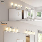 AONEON 4-Light Vanity Lighting Fixtures with White Frosted Glass Shade, Brushed Nickel Bathroom Wall Lamps Over Mirror for Bath Restroom Kitchen T001BR-L4