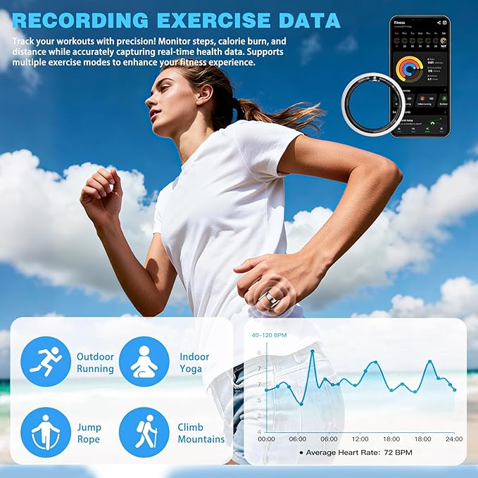 S SECRETTOP Smart Ring for Women Men, Activity Tracker, SpO2, Heart Rate Monitor, Sleep Monitoring, IP68 Waterproof Fitness Ring for iOS & Android (Silver 13)