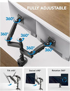 HUANUO 17-32 Inch Dual Monitor Stand, NITROGLIDE™ Dual Monitor Mount, Monitor Stand 2 Monitors, Ergonomic Adjustable Tilt/Swivel/Rotate, Weight Max 19.8 lbs, VESA 75/100mm