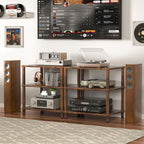 LELELINKY 3-Tier AV Media Player Stand Set of 2, Brown Stereo Cabinet, Wooden TV Stand,Game Console Shelf, Multifunctional Entertainment Center, Suitable for Home, Conference Room, Game Studio