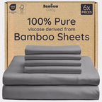 Bambaw 100% Viscose Derived from Bamboo Sheets King Size Set – 6pcs Deep Pocket King Sheets Cooling, Fits Up to 16'' with Elastic Corner Straps, Super Soft Bedding Set (Dark Gray)
