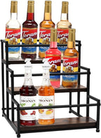 STAEVER Coffee Syrup Rack - 3-Tier 12 Syrup Bottles Holder - Liquor Bottle Display Shelf - Kitchen Cabinet Organizer for Jars, Condiments - Wooden Countertop Organizer for Seasonings, Tea, or Coffee