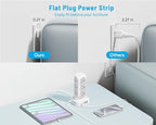 TenTrend 65W Fast Charging Station, Flat Plug Power Strip Tower with 12 AC Outlets & 8 USB Ports (2 PD USB-C Ports), 10FT Extension Cord, Compatible for MacBook Pro, iPhone Series.