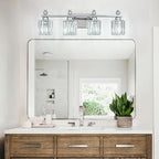 FDPBY Bathroom Vanity Lights 4-Light Chrome Modern Crystal Vanity Light Fixtures Over Mirror Crystal Bathroom Vanity Lighting Fixtures