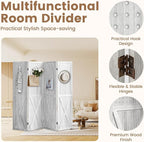 ALeesing 4 Panel Pegboard Wood Room Divider, 5.6Ft Pegboard Display Folding Privacy Screens, Peg Board Display Freestanding for Trade Show Craft Show Home Wall Organizer, Retro White