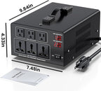 8000W Voltage Converter Transformer Step Up 110V/120V to220V/240V or Step Down 220V to 110V AC Power Converte, Circuit Breaker Protection, 3 US sockets, 3 Universal sockets, LCD Display