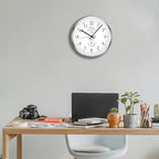 HITO 12 Inch Silent Wall Clock Battery Operated Non Ticking Glass Cover Silver Aluminum Frame, for Living Room Decor, Kitchen, Bedroom, Home Office (12" White)