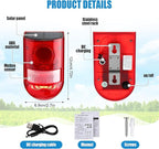 Qualirey 12 Pack Solar Sound and Light Alarm Motion Sensor 129db Outdoor Security Siren Waterproof Motion Activated Detector Alarm 6 LEDs Flash Warning Strobe System for Home, Farm (Red)
