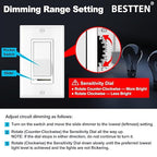 BESTTEN 6 Pack Dimmer Light Switch, LED Dimmer Switch, Single-Pole or 3-Way, for Dimmable LED, Halogen and Incandescent Bulbs, 120V, Wall Plate Included, UL Listed, White