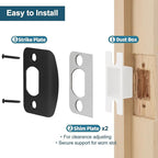 MOSECYOU Standard Door Strike Plate with Reinforced 3" & 1" Torx/Star Screws, Striker Restorer Kit with Spacer Shim Plates, T20 Screw Bit, Wood Dowels (Black, 1 Pack)