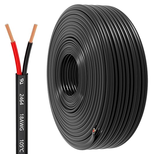 18 Gauge Wire 2 Conductor Electrical Wire, 18 AWG 0.82mm² Wire PVC Cord, 12V/24V DC Low Voltage/Copper-clad Aluminum(CCA)Flexible/2 Wire for Automotive Wire LED Strips Lamp Lighting Marine(15.3M/50FT)