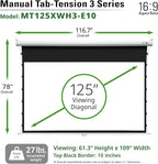 Elite Screens Manual Tab-Tension 3, 125-INCH with Extra 10" Drop, Pull Down Projector Screen Home Movie Gaming Presentations ISF Certified Premium CineWhite® P Material, MT125XWH3-E10
