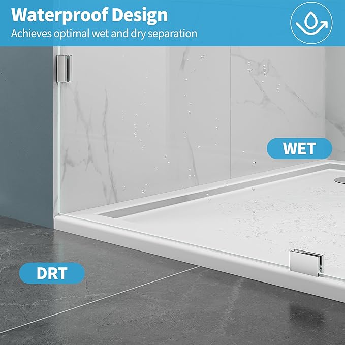 Shower Glass Panel, 36" W x 76" H Fixed Shower Screen Panel with 3/8"(10mm) SGCC Clear Tempered Glass, Frameless Walk in Shower Door for Bathroom (Chrome, 36" W x 76" H)