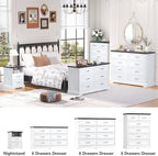 Nightstand with Charging Station,18" Wide End Table with 2 Large Drawers & Metal Handles,Rustic Farmhouse Wood Small Dresser,Bedside Table,Modern Chest of Drawers for Bedroom,Living Room,Off White