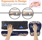Ergonomic Mouse Pad Wrist Support and Keyboard Wrist Rest Set with Coasters, Non-Slip PU Base, Easy Typing & Pain Relief, Perfect for Home Office Working Studying, Floral Quote Bible Verse Psalm 46:5