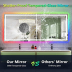 YEELAIT 68x38 Inch RGB LED Bathroom Mirror Front Light and RGB Backlit Lighted Vanity Mirror for Bathroom Wall Mounted Dimmable Anti Fog Memory Shatter-Proof IP54 Waterproof Horizontal/Vertical