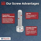 Kozelo 10pcs Socket Head Cap Screws - [M8-1.25 x 30mm] 304 Stainless Steel Allen Socket Drive for Electrical Motor 3D Printing Fan Engine Replacement Use, Silver