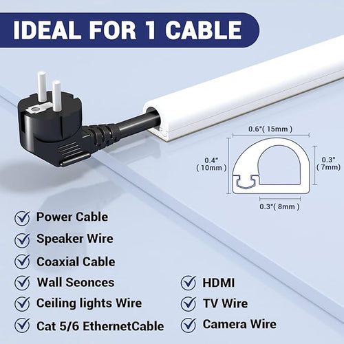 78 in Cord Hider Wall, Wire Covers for Cords on Wall, Flexible Cable Concealer for Cable Hider, Self-Adhesive Silicone Wire Hider for TV Powers Home Office, W0.59inxH0.39in, White