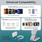 Eazpower 3 in 1 Foldable Wireless Travel Charging Station for MagSafe, Nightstand Magnetic Charger Stand for iPhone 17 16 15 14 Pro Max, Charging Dock with Night Light for Apple Watch/AirPods (White)