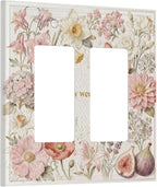 Bvtewkhz Floral Plant Watercolor Flowers 2 Gang Double Rocker Decorative Outlet Covers Light Switch Plate Electrical Receptacle Switchplate For Bathroom Kitchen Bedroom