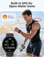 Parsonver Smart Watch for Swimming, 5ATM Waterproof Watch for Pool & Open Water, AI Swim Analysis, Built-in GPS & Compass, AMOLED Fitness Trackers 100+ Sports Modes, Heart Rate & Sleep Monitor, Black