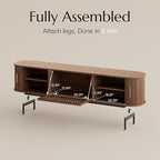 POVISON Mid Century Modern TV Stand for 65 inch TV, Sliding Door Entertainment Center with Storage, Wood TV Console, Media Console for Living Room Bedroom, Fully-Assembled (Walnut, 70.87")