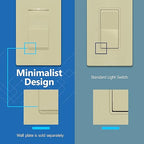 LIDER Minimalist Design Matte Finish Lighted Decorator Switch, Frameless Paddle Light Switch with Locator Light, Grounding Screw, 3-Way or Single Pole, 15A 120V, UL Listed, LS15-3W-I5P, Ivory, 5 Pack
