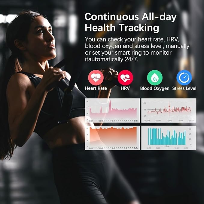 Smart Health Ring for Women Men, Fitness Tracker Ring with Heart Rate, Blood Oxygen, Sleep Tracker, Step Tracker, No Subscription Fee, IP68 Waterproof Smart Ring for iphone & Android (Black, 11#)