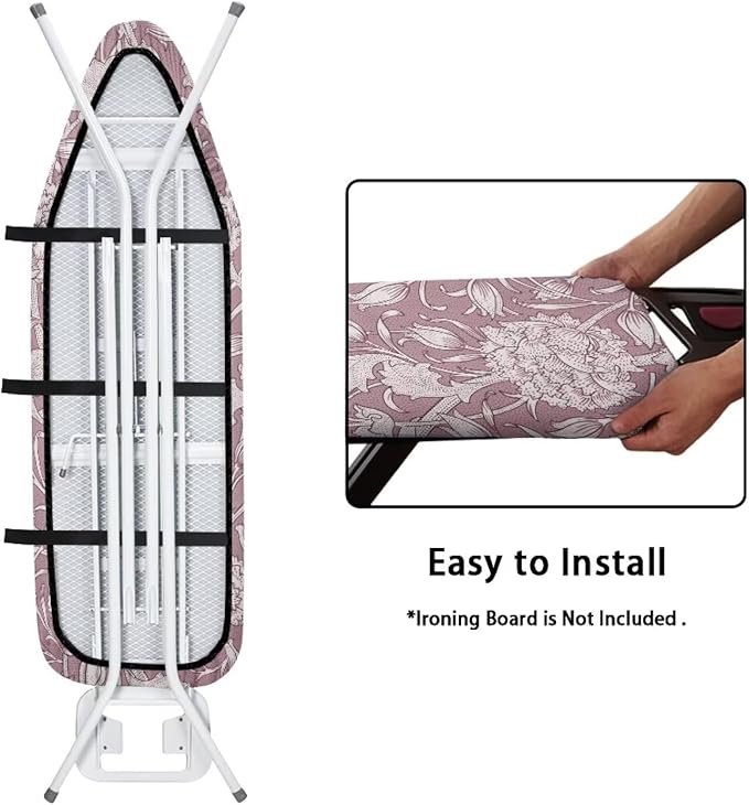 ZCFYGDX Ironing Board Cover,Scorch-Resistant Standard Nose Pocket, Elastic Edges,Iron Decor Covers St&ard Size-M,Nylon Buckle Straps Hook & Loop Fastener Strap,Home Decor Pink Floral Print