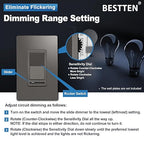 BESTTEN Matte Brown Dimmer Wall Light Switch, Single Pole or 3-Way, Compatible with Dimmable LED, CFL, Incandescent and Halogen Bulb, 120VAC, UL/cUL Listed