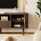 DAMCROP Fluted TV Stand, 55 Inch Mid Century Modern Media Console Table with Sliding Tambour Door Farmhouse Sideboard Buffet Cabinet Fits TVs up to 75 inch, Wood Entertainment Center for Living Room