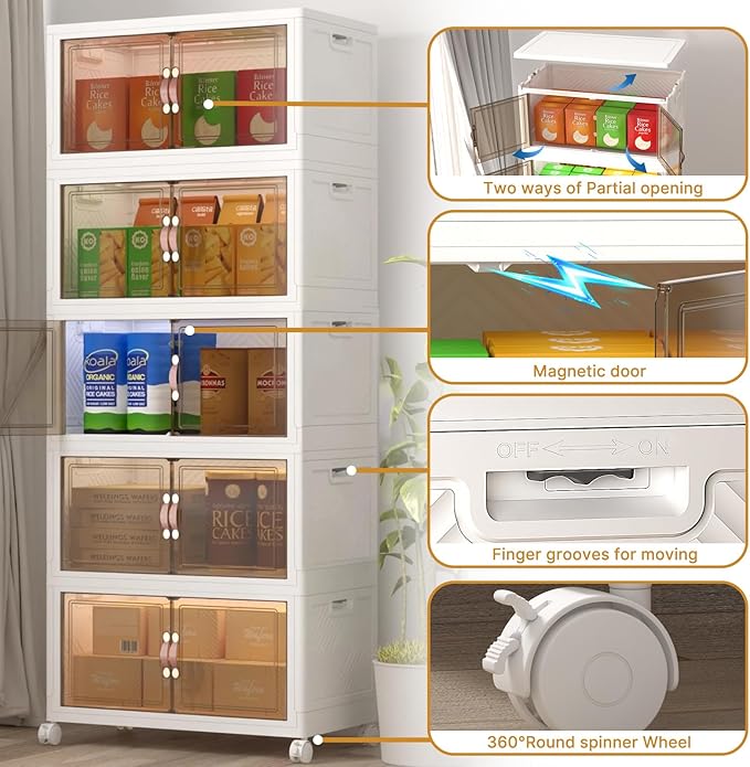 Extra Large Stackable Storage Bins with Lids & Wheels, 480QT-120QT/30GAL*4Pack Foldable Collapsible Closet Organizers Storage Cabinet with Doors for Bedroom Dorm