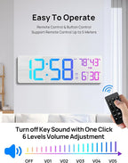18.5" Large Digital Wall Clock with Remote Control, Big LED Display Digital Clocks with Night Light, Alarm, Countdown, DST, Temp, Date for Living Room, Bedroom, Office, Gift for Seniors(White)