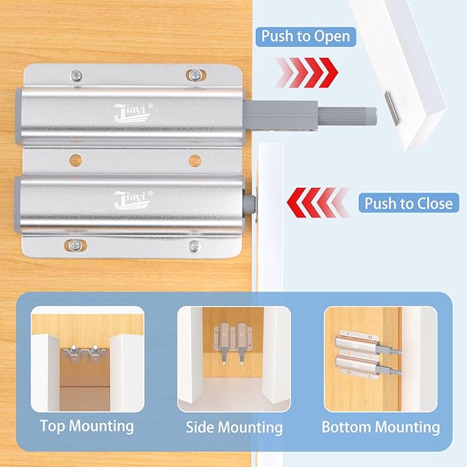 Magnetic Push Latch Heavy Duty Jiayi Double Push to Open Door Latch Touch Latches Kitchen Door Push Release Latch for Drawer Closure Push Catch Pop Out Cabinet Hardware (1 Pack)