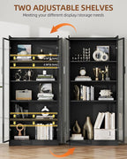 Dystler Display Cabinet with Glass Doors and Shelves, 65" Tall Curio Cabinet with LED Lights/Human Sensor, 5 Tier Display Case for Collectibles Bedroom Living Room Office, Black