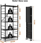 Himix Storage Shelves with 20 Hooks, 5-Tier Collapsible Organization Storage Rack Bookshelf Folding Pantry Shelves Cube Shelf Wire Shelving Holds 440 Ibs for Garage Kitchen Room, Black